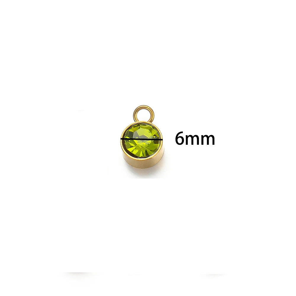 Wholesale 304 Stainless Steel 18k Gold Plated Birthstone Pendant 6mm Colorful Zircon for DIY Jewelry Necklace Making Accessories
