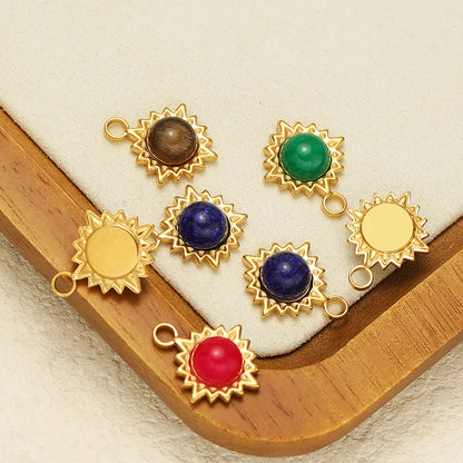 Bohemian Style Stainless Steel 18K Gold Plated Sunflower Natural Stone Charm Pendant for Jewelry Necklace Making Wholesale