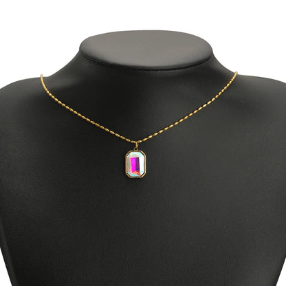 Zircon Pendants Stainless Steel Gold Plated Square Crystal Stone Charm Pendant for DIY Jewelry Necklace Making