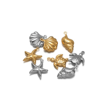 Vintage Stainless Steel 18k Gold Plated Shell Starfish Sea Turtle Sea Snail Charm Pendant for Jewelry Necklace Making
