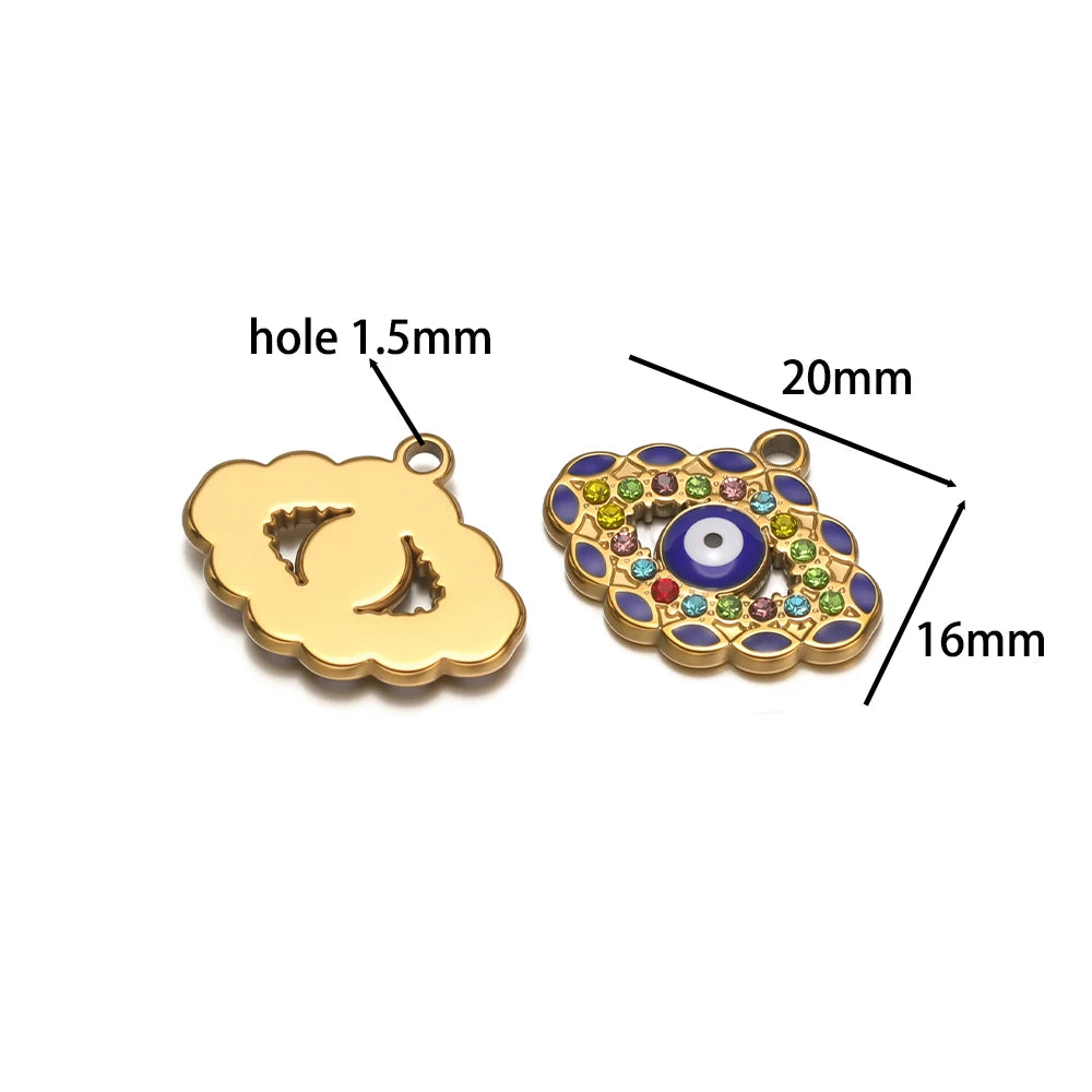 High Quality Stainless Steel 18k Gold Plated Zircon Enamel Eyes Charm Pendant for Jewelry Making Wholesale