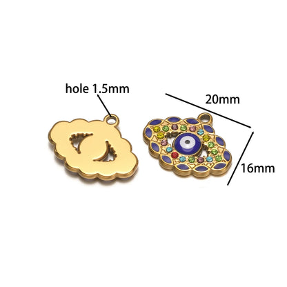 High Quality Stainless Steel 18k Gold Plated Zircon Enamel Eyes Charm Pendant for Jewelry Making Wholesale