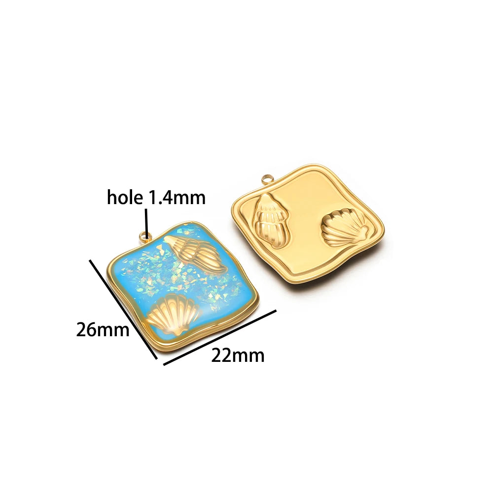 Exquisite Stainless Steel 18k Gold Plated Enamel Sea Turtle Sea Horse Charm Pendant for Jewelry Necklace Making