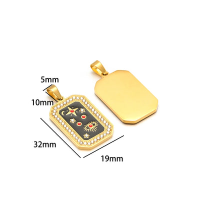Unisex Stainless Steel Gold Plated Zircon Enamel Square Cross Charm Pendant for DIY Jewelry Making Wholesale