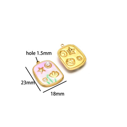 Stainless Steel 18k Gold Plated Enamel Heart Starfish butterfly Shell Zircon Charm Pendant for Jewelry Necklace Making