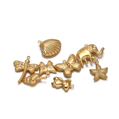 High Quality 18k Gold Plated Stainless Steel Hollow Conch Shell butterfly Starfish Charm Pendant for DIY Necklace Jewelry Making