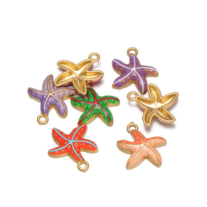 High Quality Jinrou 18K Gold Plated Stainless Steel Enamel Starfish Shape Pendant for Necklace and Earrings Jewelry Making