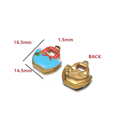 High Quality Jinrou 18K Gold Plated Stainless Steel Enamel Handbag Shape Pendant for Necklace and Earrings Jewelry Making