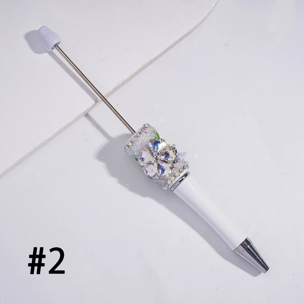 Sugar Beadable Pens with Sparkling Heart Flower Rhinestones Vivid Butterfly Leaves for DIY Beaded Pen Making