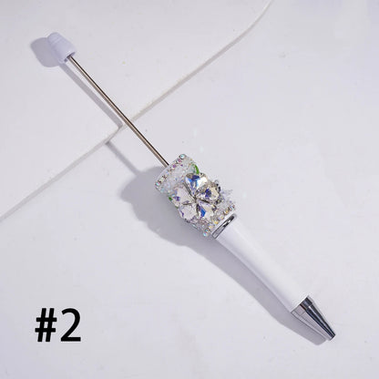 Sugar Beadable Pens with Sparkling Heart Flower Rhinestones Vivid Butterfly Leaves for DIY Beaded Pen Making
