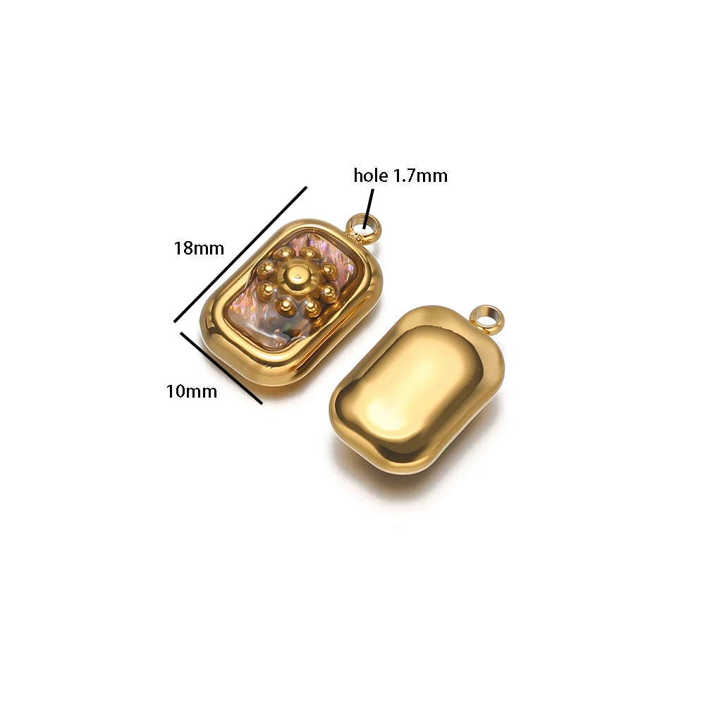 Elegant 304 Stainless Steel 18k Gold Plated Enamel Rectangle Fashion Charm Pendants for DIY Jewelry Necklace Making