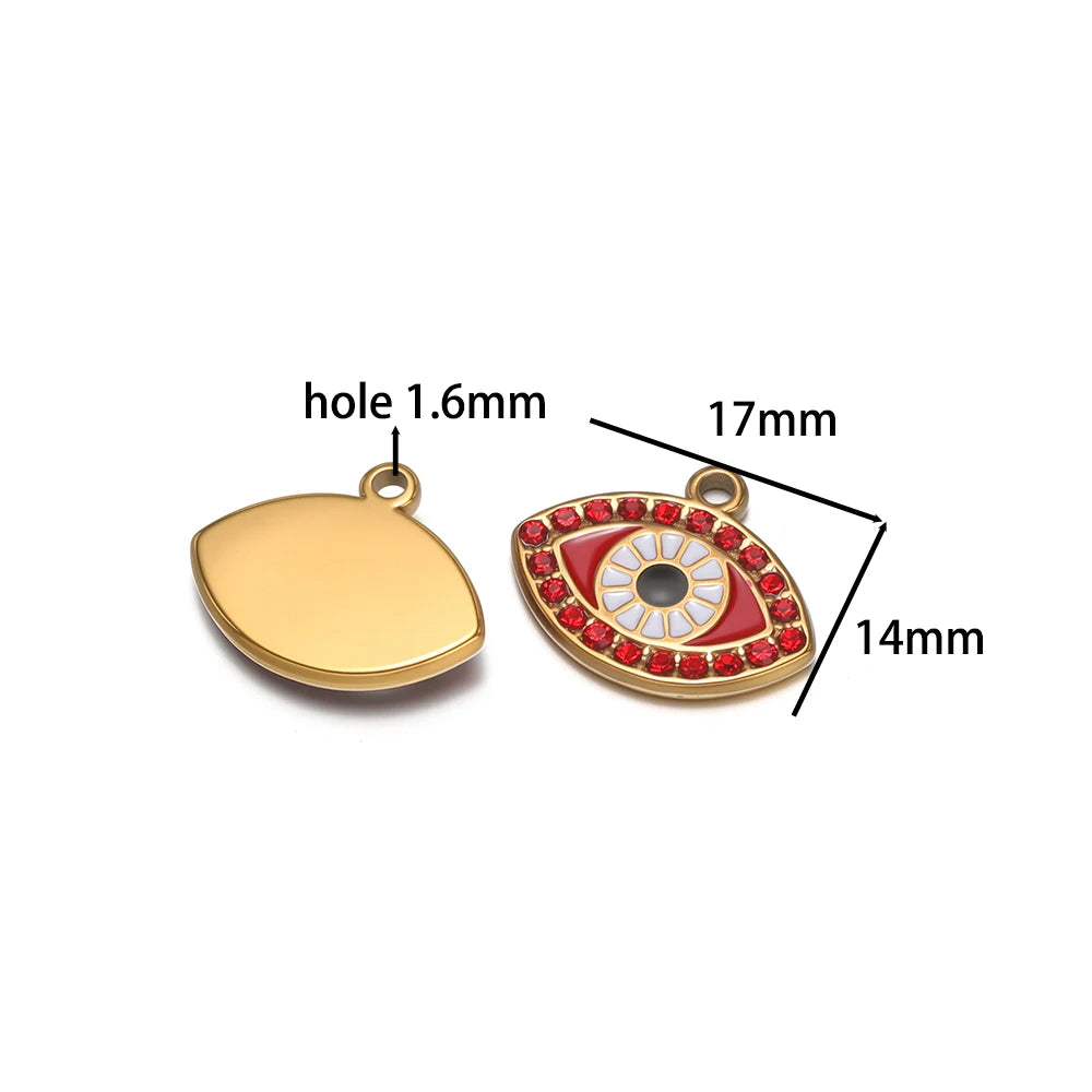 Fashion Stainless Steel 18k Gold Plated Enamel  Zircon Eyes Charm Pendant for Necklace Bracelet Jewelry Making Wholesale
