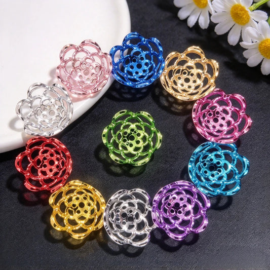 20mm Floral Bead Cage Spacer Beads, Glossy Metallic Finish for Pen Beads DIY Bracelet Necklace Jewelry Making Wholesale