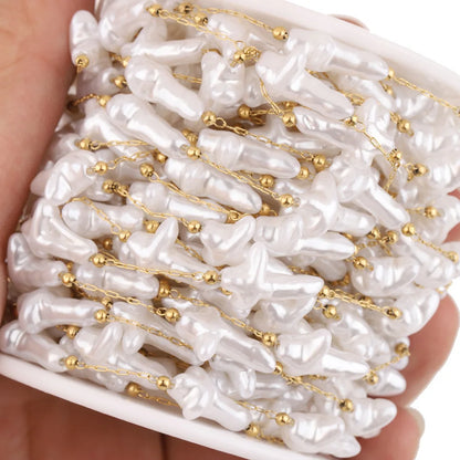 D433 Imitation Pearl Beads Chain Rosary Cross Heart butterfly Link Bulk Roll Stainless Steel Chain for Necklace Bracelet Making