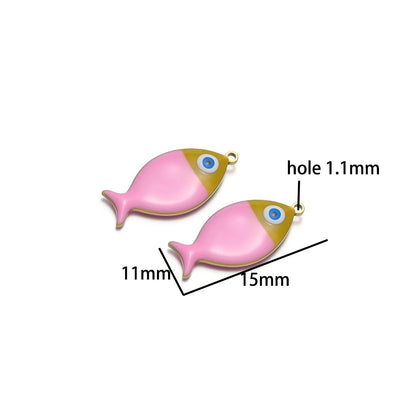 5pcs/bag Children's 18k Gold Plated Stainless Steel Enamel Fish Charm Pendant for Jewelry Necklace Making Accessories