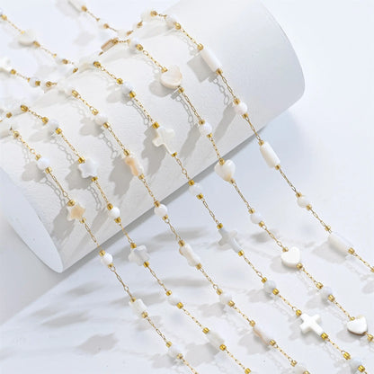 A3027 Amazing Cute Fashion Shell Beads Chain Roll Heart Star Cross Rosary Chain 18k Gold Plated for Necklace Bracelet Making