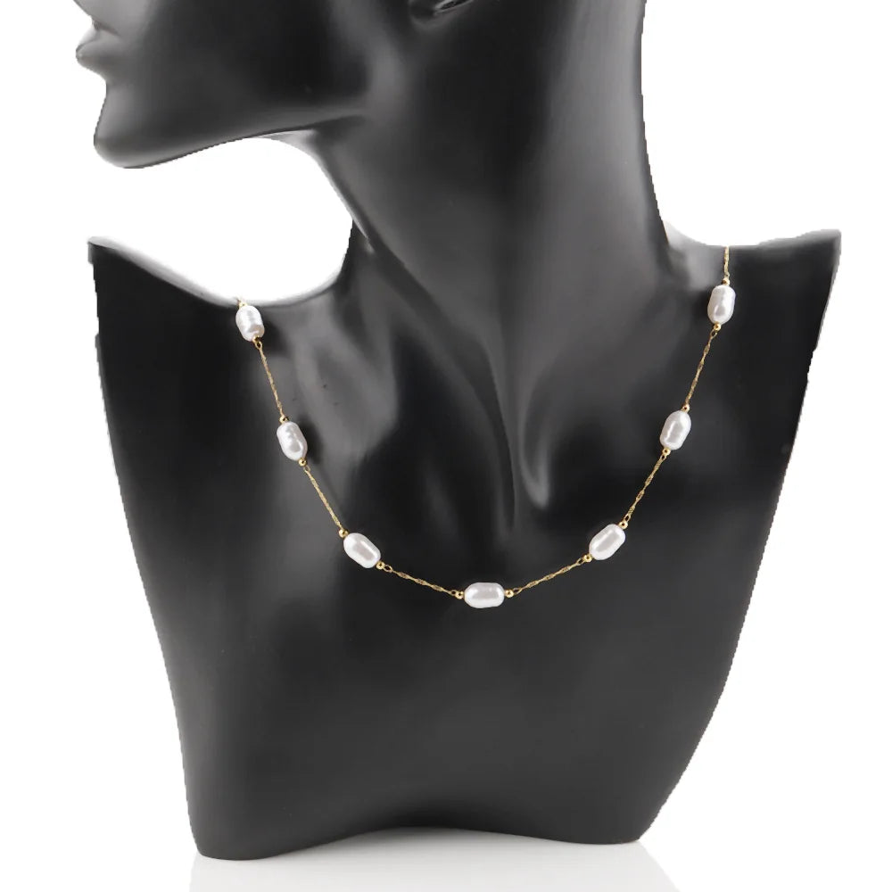 E150 Fashion Pearl Bead Chain 18kgold Plated Link Chain Waterproof Stainless Steel Roller Chains for Jewelry Custom