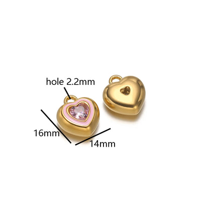 New Design Luxury Stainless Steel 18k Gold Plated Enamel Sweet Heart Zircon Charms Pendant for Diy Jewelry Necklace Making