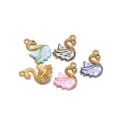 Wholesale Stainless Steel18k Gold Plated Enamel Swan Charms Pendant for DIY Jewelry Necklace Earring Making