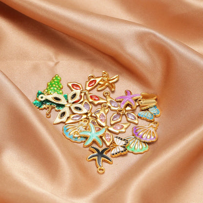 Hot Selling 18k Gold Plated Stainless Steel Enamel Butterfly Heart Shell Starfish Charm Pendant for DIY Necklace Jewelry Making