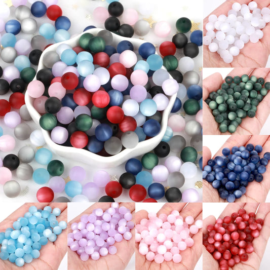 Matte Cat Eyes 100Pcs Colorful Resin Beads 8-16mm Round Loose Spacer Beads For Jewelry Making DIY Bracelet Necklace Handmade