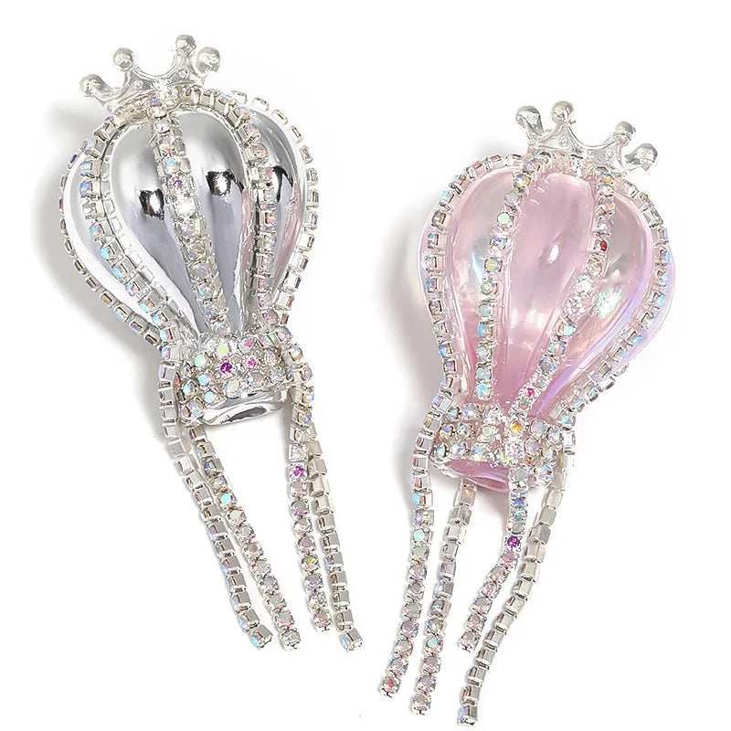 NEW 2PCS UV Plated Crown Hot Air Balloon Acrylic Beads DIY Pen Bead Phone Keychain Necklace Earring Bracelet Jewelry Accessories
