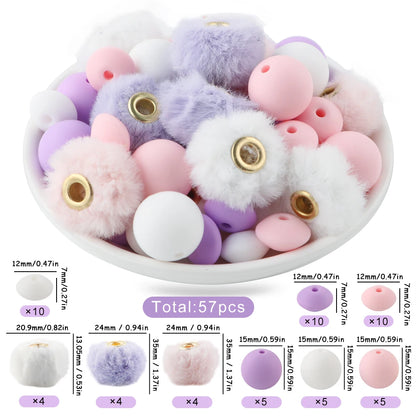 New 100pcs/Box Plush Fur Covered Ball Beads Round Lentil Beads Sets Bag For Jewelry Making DIY Pompom Pendant Necklace Earrings