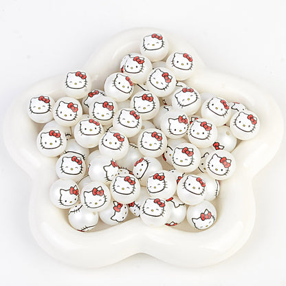100Pcs printed Sanrio Hello Kitty hallo KT straight hole round beads DIY jewelry loose beads mobile phone chain bead pen accessories