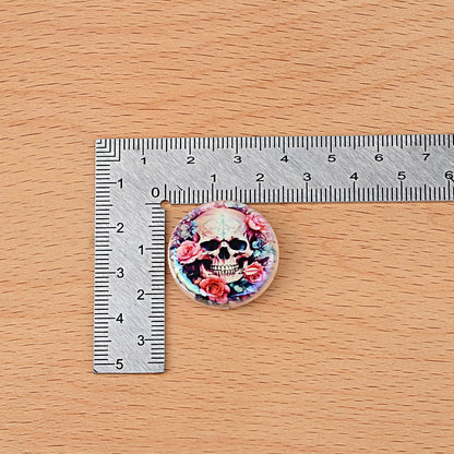 100Pcs Double-sided Printing Rose Surround Skull Round Piece Vertical Hole Beads DIY Mobile Phone Rope Keychain Chain Pen Accessories