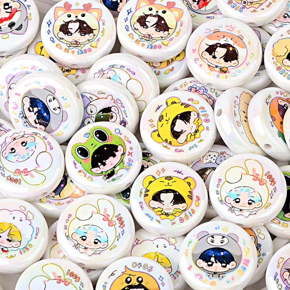 100Pcs SEVENTEEN Korean group doujin Q version printing through-hole flat beads DIY handmade bead pen mobile phone chain jewelry accessories