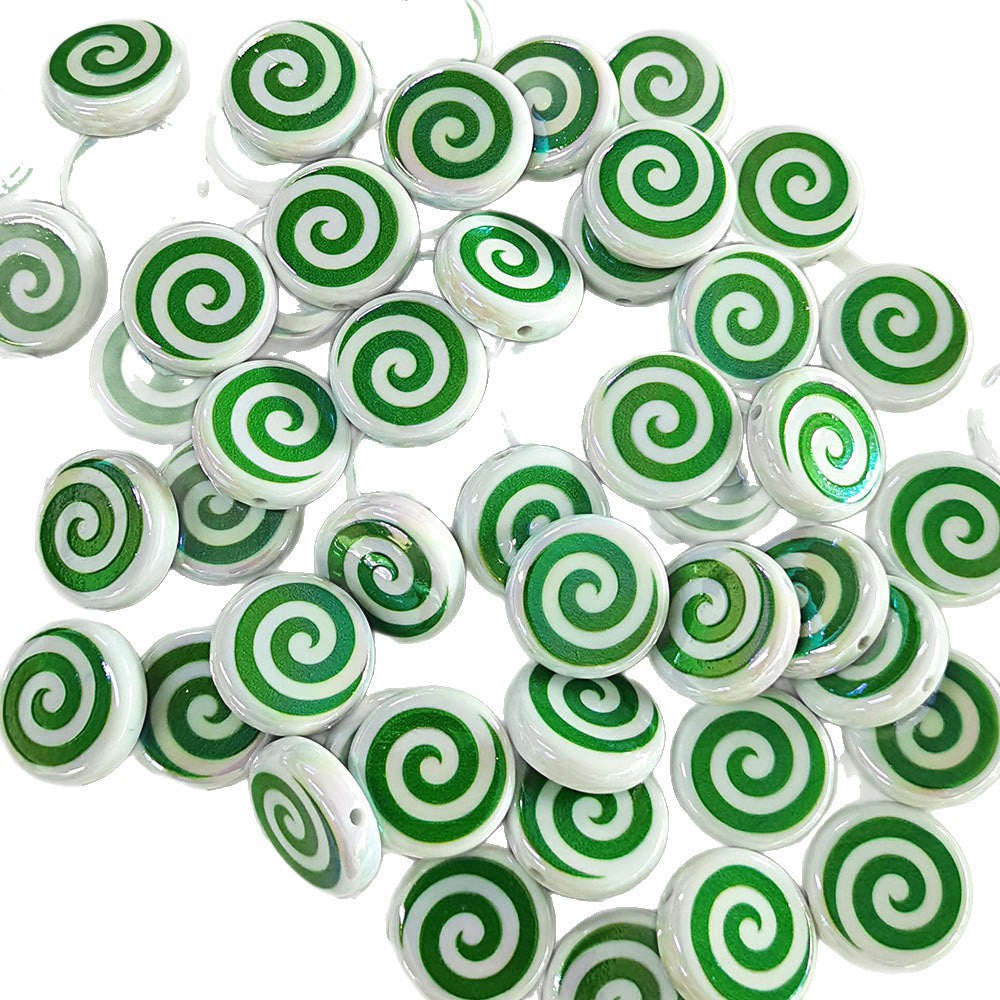 100Pcs acrylic color-plated double-sided printing whirlwind donut straight-hole beads, biscuit beads DIY mobile phone chain jewelry accessories