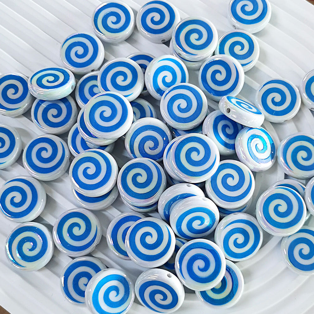 100Pcs acrylic color-plated double-sided printing whirlwind donut straight-hole beads, biscuit beads DIY mobile phone chain jewelry accessories