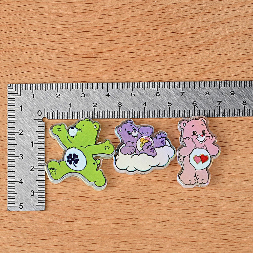 100Pcs Care Bears Rainbow Bear Acrylic Sheet, Cartoon Love Bear DIY Jewelry Accessories Buckle Material Wholesale