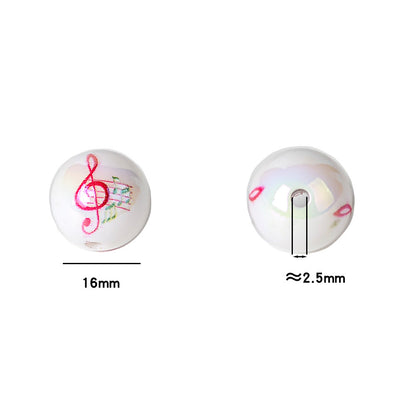 100Pcs acrylic solid color plated uv printing music note straight hole round beads DIY mobile phone keychain bead pen material wholesale