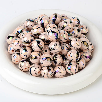 100Pcs acrylic UV plated colorful multi-color Halloween printing bat round beads DIY handmade string pen mobile phone chain accessories