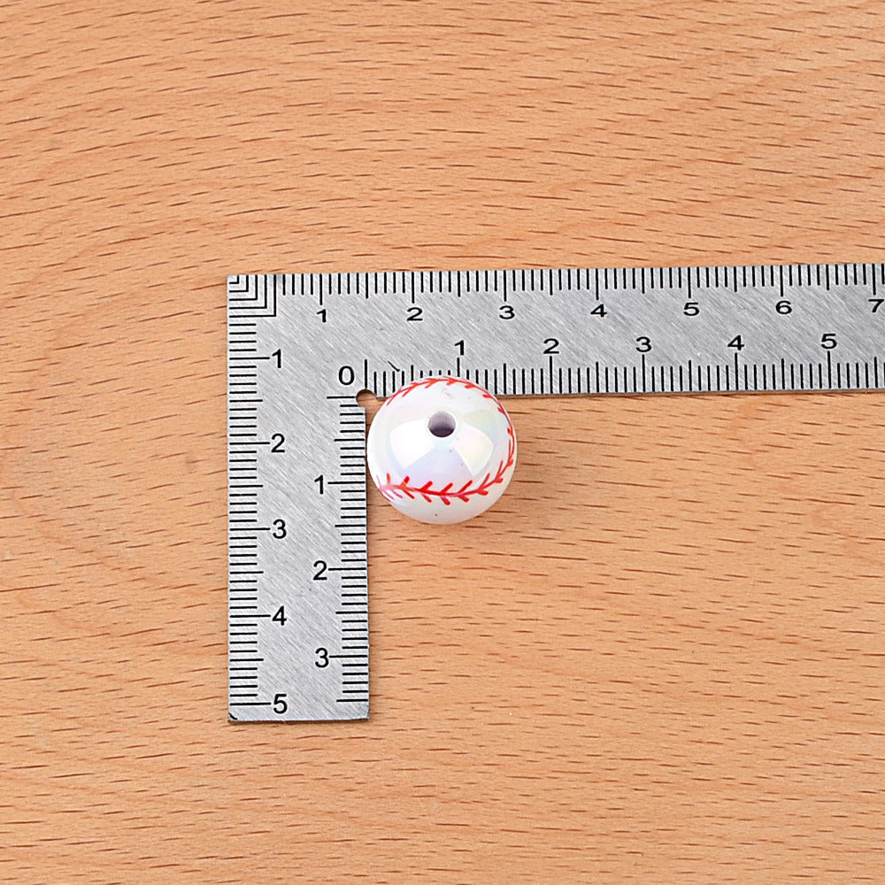 100Pcs 16mm Through Hole Solid Color Printing Baseball Acrylic Beaded DIY Mobile Phone Chain Keychain Accessories