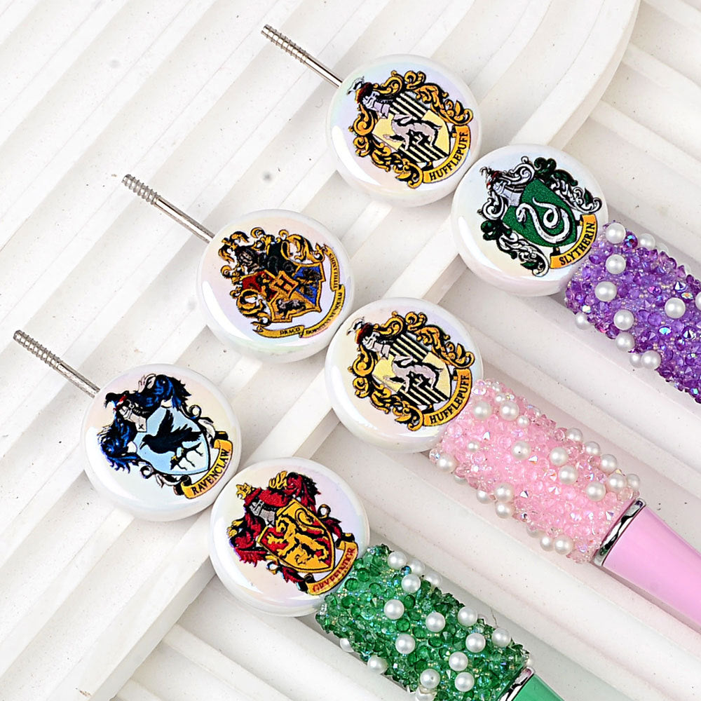 100Pcs Acrylic Plated UV Printed Harry Potter Four Colleges Badge Straight Hole Flat Bead Beaded DIY Jewelry Accessories