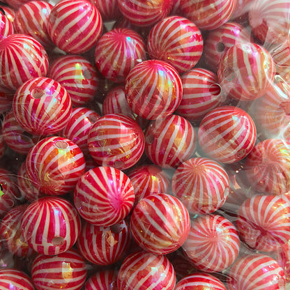 100Pcs 16mm Christmas acrylic printing striped spiral through hole beads DIY bead pen mobile phone chain accessories loose beads