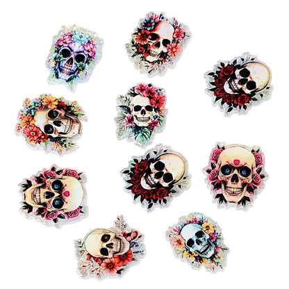 100Pcs Halloween printed acrylic dark flower skull piece beads DIY bead pen mobile phone chain keychain with