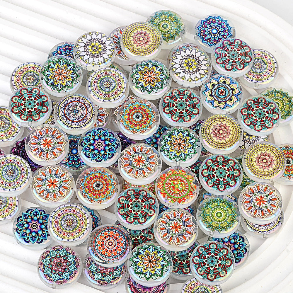 100Pcs Amazon popular mandala pattern style acrylic flat bead DIY bracelet necklace pendant material accessories