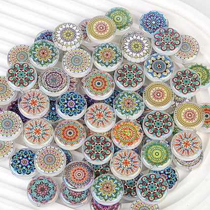 100Pcs Amazon popular mandala pattern style acrylic flat bead DIY bracelet necklace pendant material accessories
