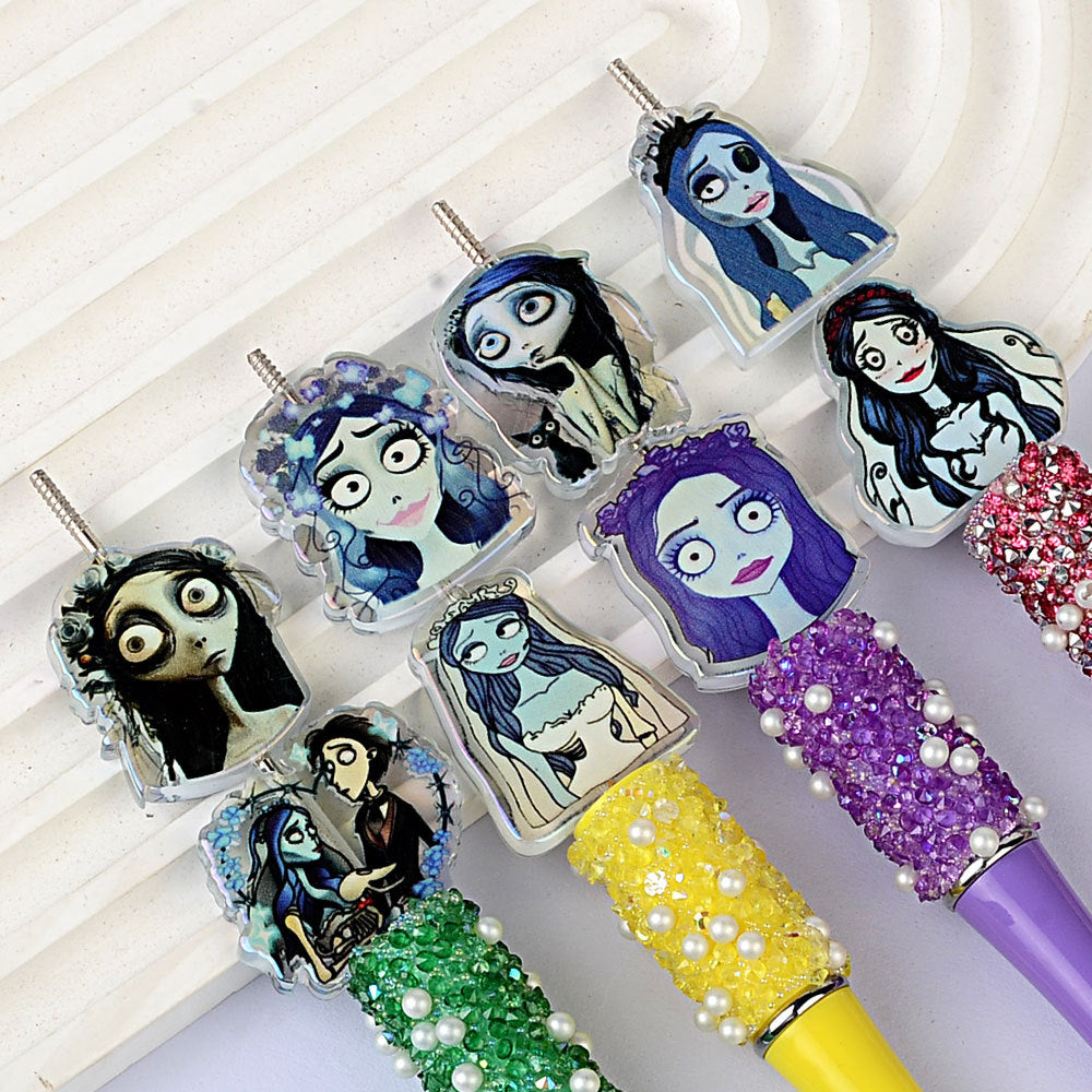 100Pcs Halloween Elements Zombie Bride Through Hole Acrylic Sheet Bead DIY Keychain Pendant Accessories Wholesale