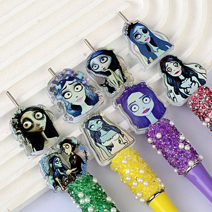 100Pcs Halloween Elements Zombie Bride Through Hole Acrylic Sheet Bead DIY Keychain Pendant Accessories Wholesale