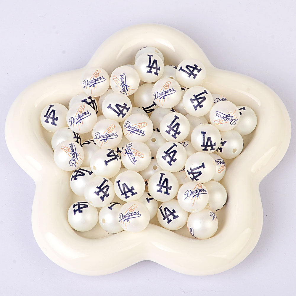 100Pcs 16mm frosted printing MLB baseball league round beads loose beads DIY bead pen car hanging baseball team accessories