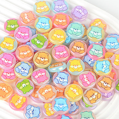 100Pcs Plated Color Printing Love Rainbow Bear Cartoon Round Cake Beaded DIY Pen Mobile Phone Chain Keychain Accessories