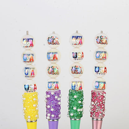 100Pcs double-sided printing I LOVE USA through hole beaded free Muse DIY mobile phone chain bag pendant material jewelry matching