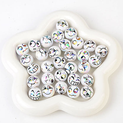 100Pcs new funny expression printed beads smiley eyes cartoon beaded DIY bracelet keychain loose beads beaded wholesale