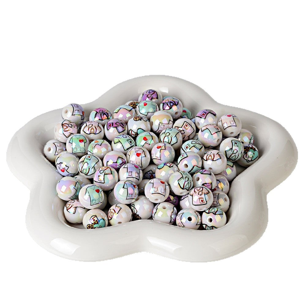 100Pcs 16mm acrylic UV printing nurse clothing straight hole round beads DIY mobile phone rope keychain bead pen accessories