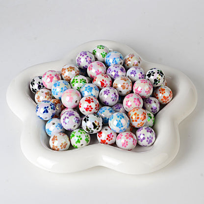 Spot 20mmUV plated colored cat paw beaded DIY jewelry mobile phone chain beaded pen and other hand-woven accessories wholesale