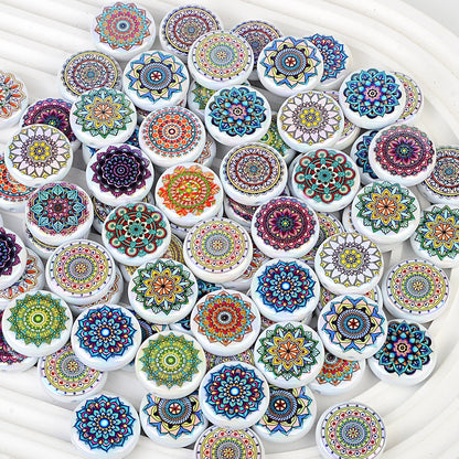 100Pcs Amazon popular mandala pattern style acrylic flat bead DIY bracelet necklace pendant material accessories